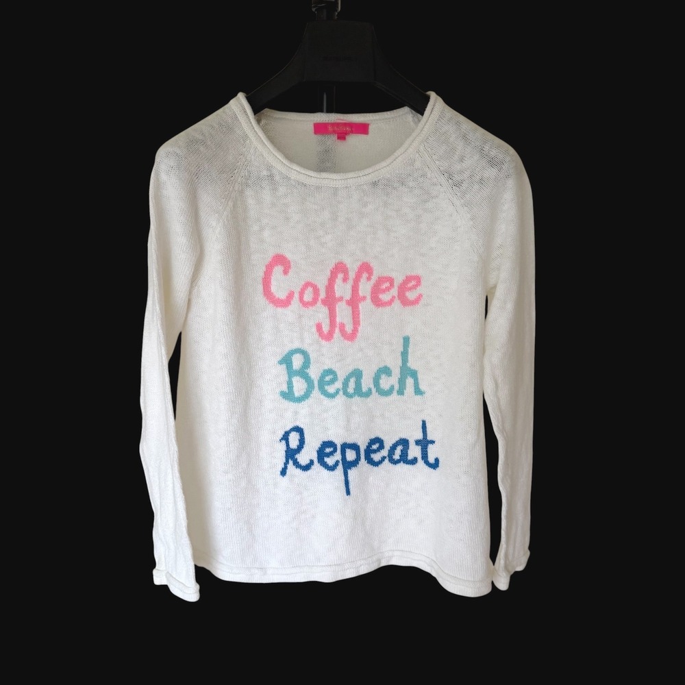 Lilly Pulitzer Coffee Beach Repeat Knit Sweater White Medium Cotton